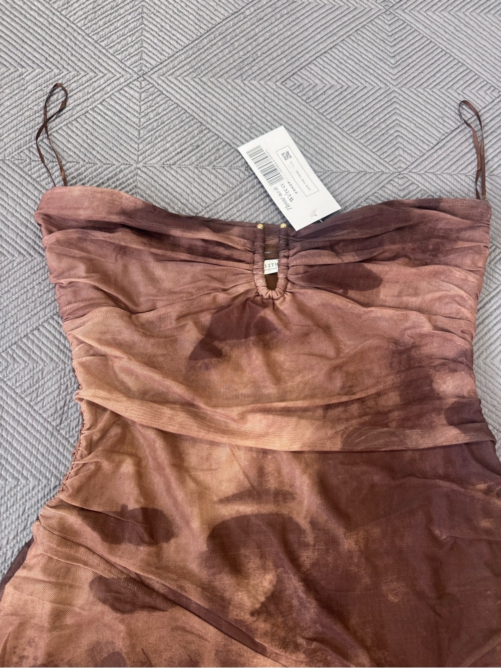 12th Tribe Strapless Brown Midi Dress with Thigh Slit NWT - Picture 5 of 6